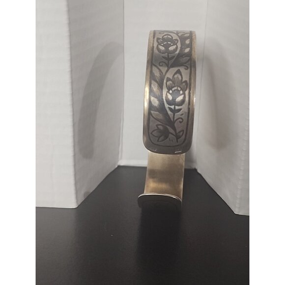 Vintage Soviet era 875 Sterling Silver Cuff Bracelet Niello Floral Design russia - Picture 3 of 9